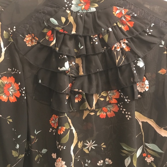 Nanette Lepore Sheer Boho Ruffle Floral Blouse - Picture 3 of 5